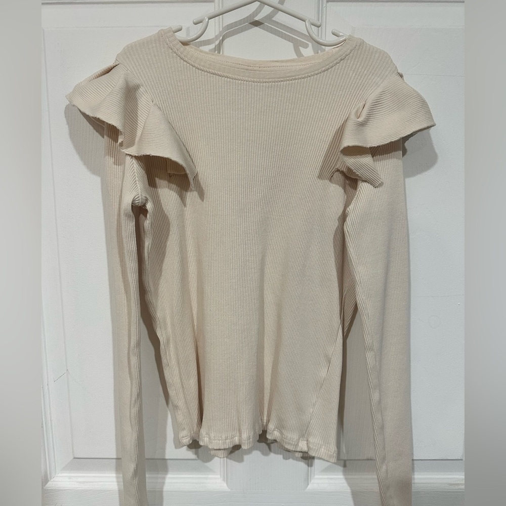 Zara Cream Long Sleeve Kids Top with Ruffle Detail